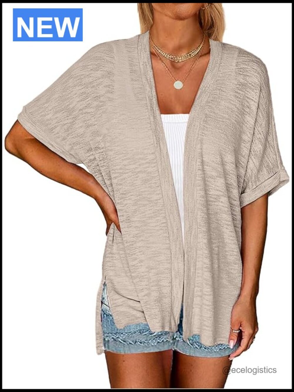 Lightweight Short Sleeve Cardigan Open Front Beach Coverup